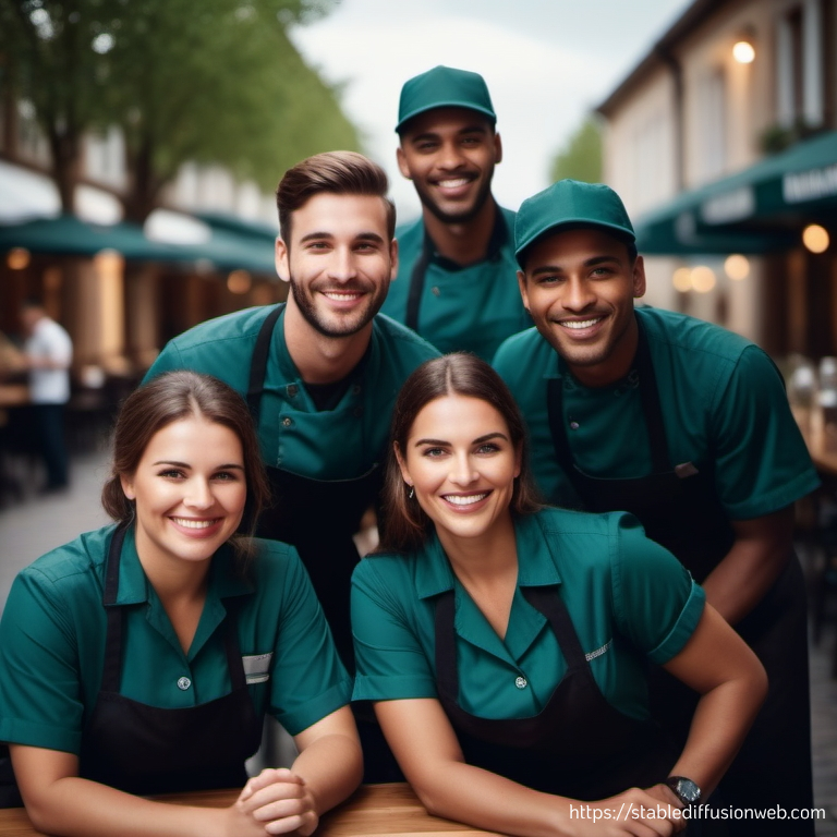 Restaurant team taking a picture outside