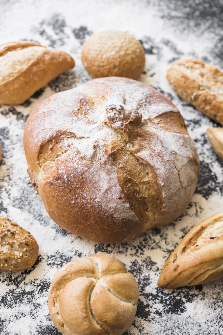 Different bread types on a table